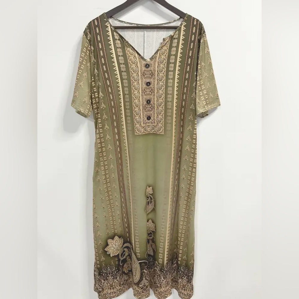 Ethnic Print Midi Dress